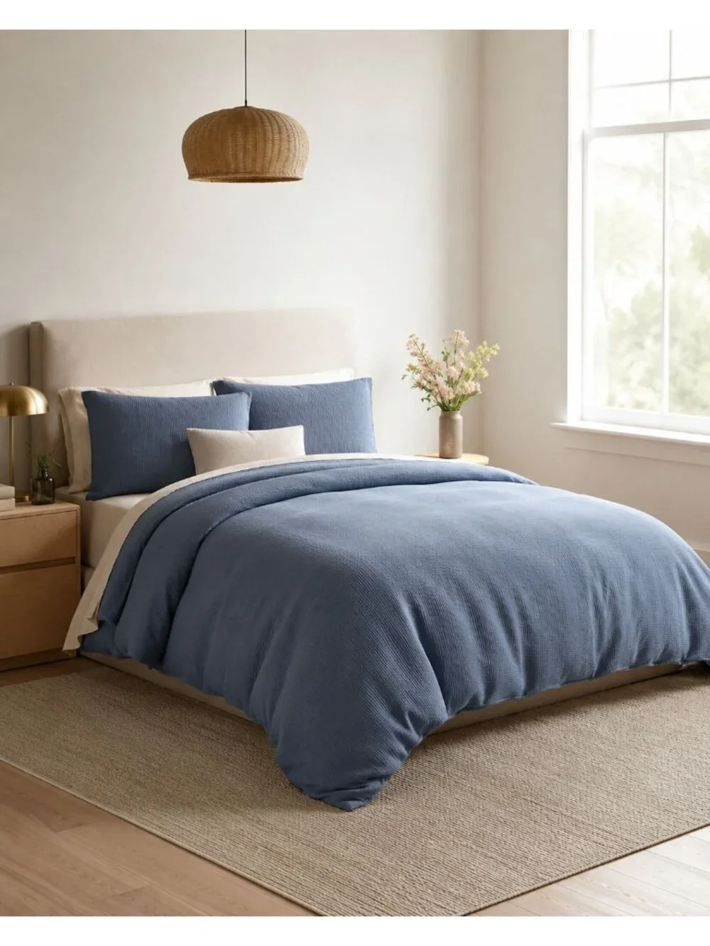 S31 | Quince Organic Luxe Honeycomb Duvet Cover Set King Cal King Indigo NWOT